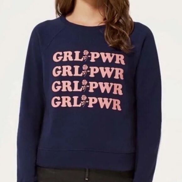 New with tags Rebecca Minkoff navy/pink Girl Power Sweatshirt , size M - Picture 1 of 9